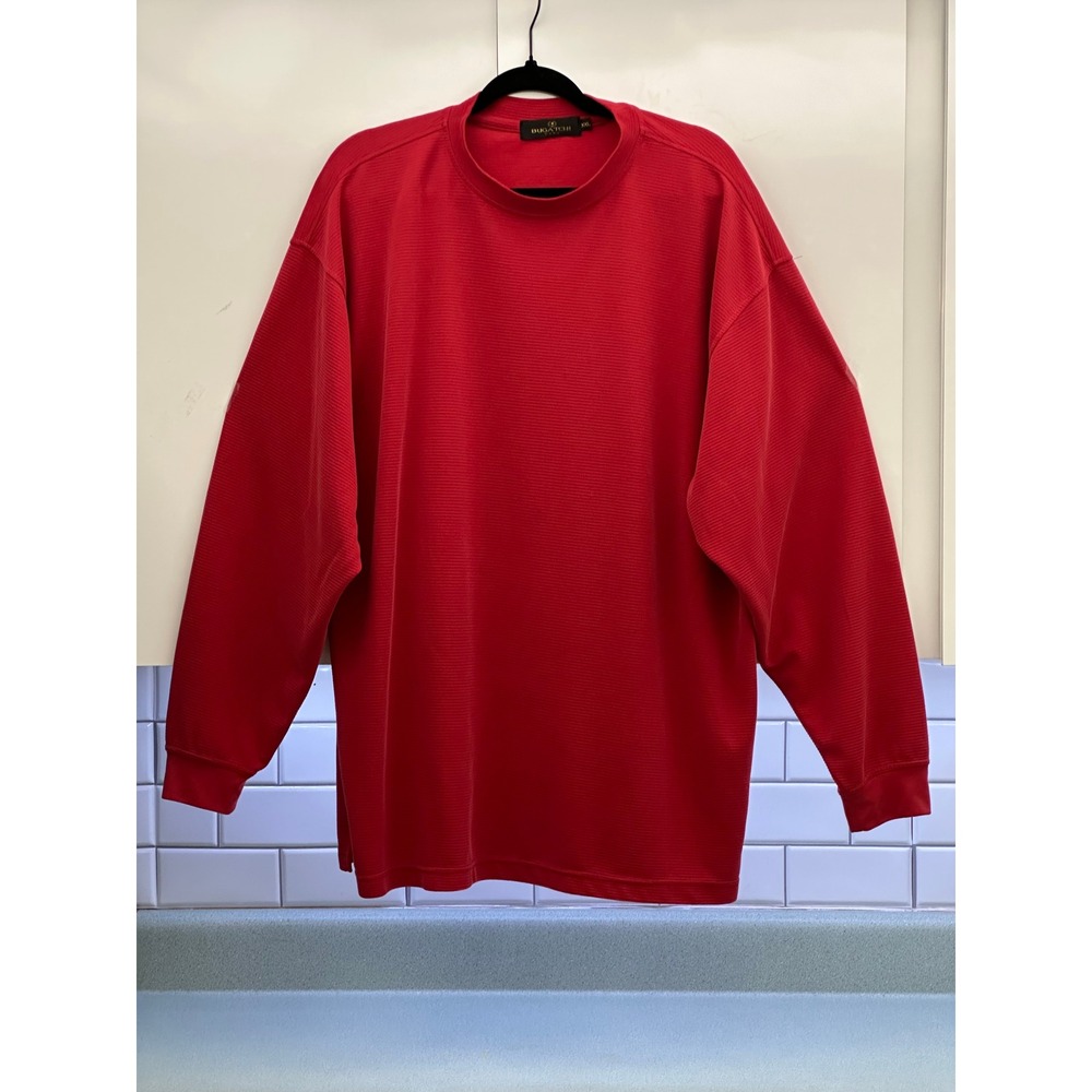 Bugatchi Uomo Mens XXL Red Long Sleeve Ribbed Crew Neck Shirt Modal Blend